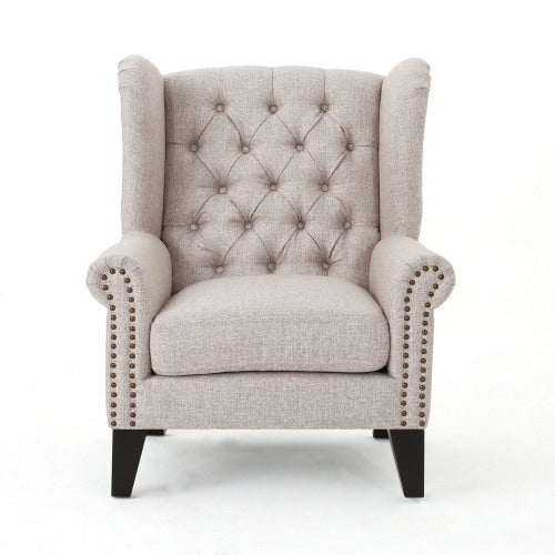 Lainie Traditional Tufted Winged Fabric Accent Chair