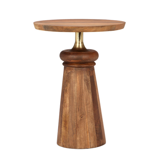 Caelume Round Pedestal Side End Table, Gold + Natural