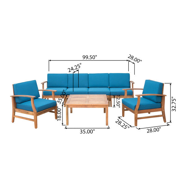 Scarlett Outdoor 6 Seat Teak Finished Acacia Wood Sofa and Table Set