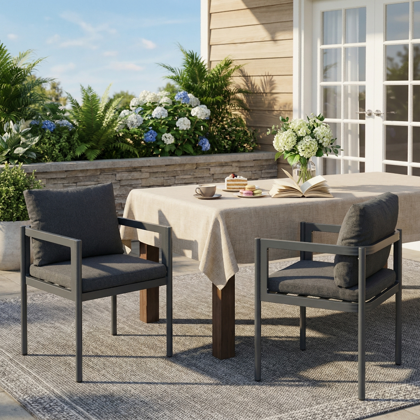 Thorne Outdoor Dining Chair Set of 2, All-Weather Aluminum Frame Patio Chairs with Fabric Cushions, 300lbs Capacity