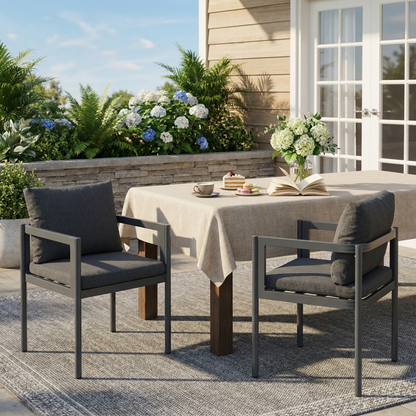 Thorne Outdoor Dining Chair Set of 2, All-Weather Aluminum Frame Patio Chairs with Fabric Cushions, 300lbs Capacity