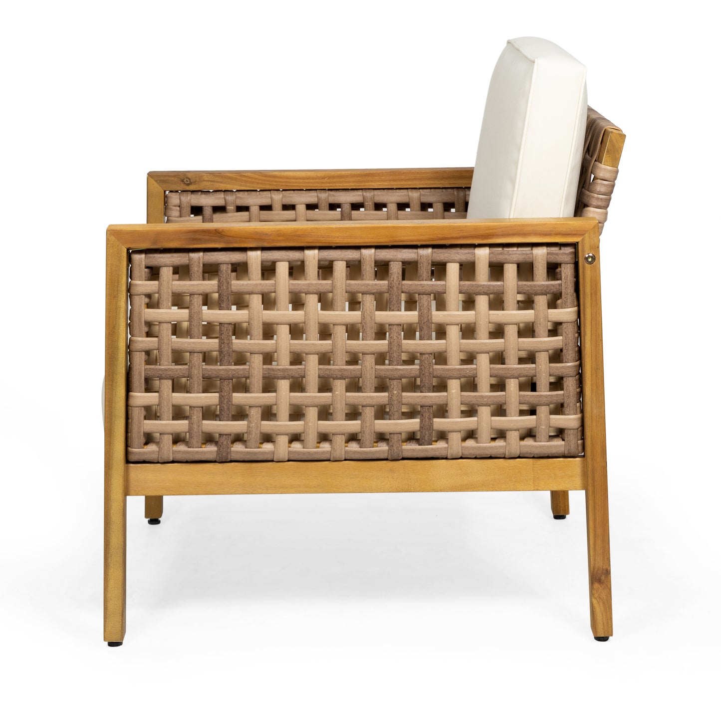 Maycen Outdoor Acacia Wood and Wicker Club Chair