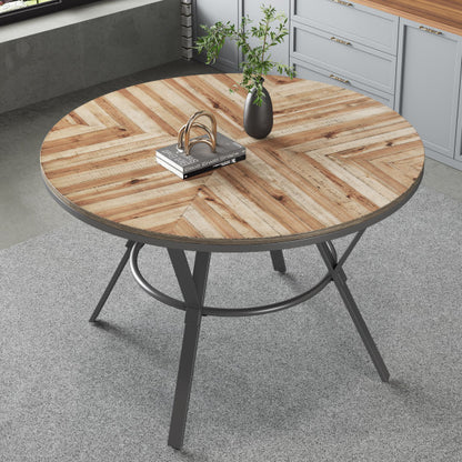 Zestia Modern Round Wood Dining Table, Light Birch + Black