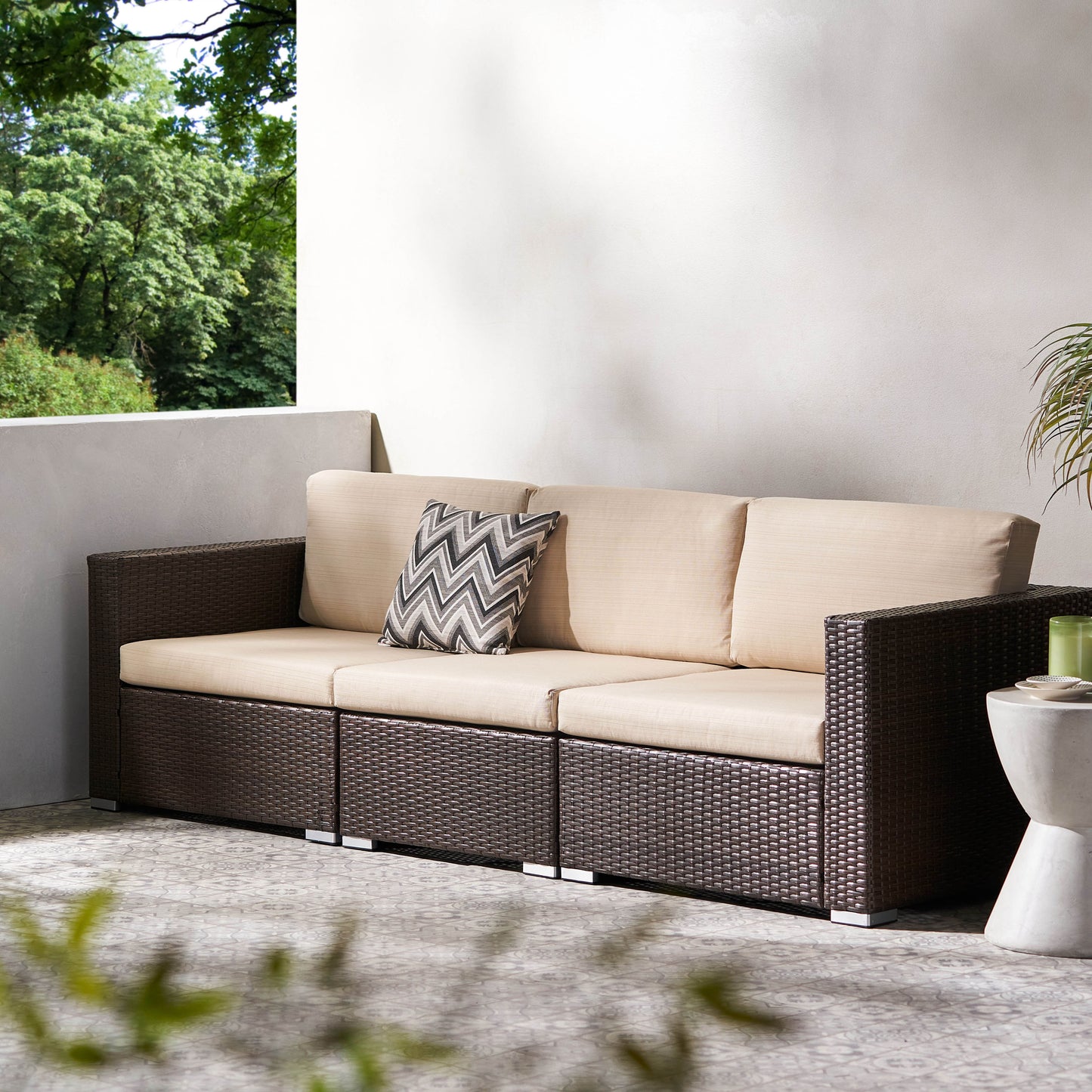 Avianna Outdoor Wicker 3 Seater Sectional Sofa with Cushions