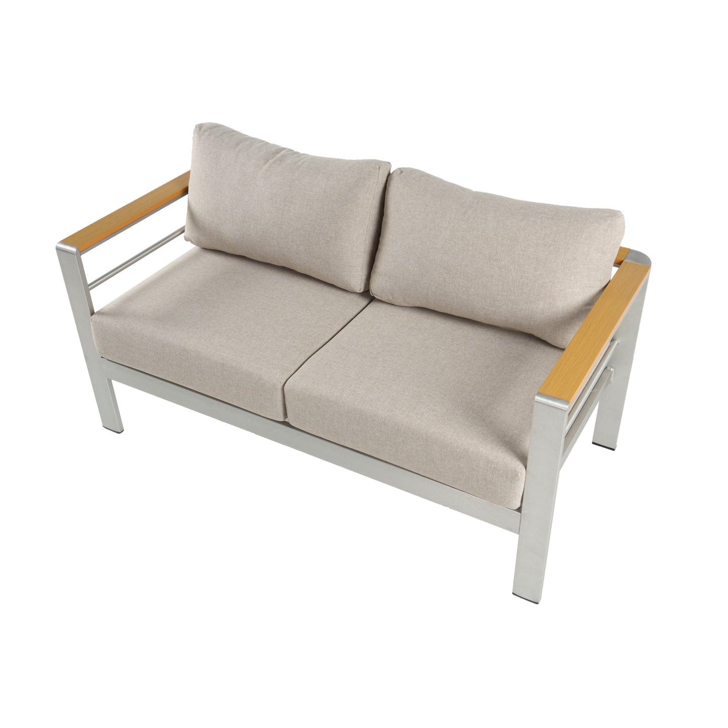 Amias Aluminum Outdoor Patio Loveseat with Beige Cushions