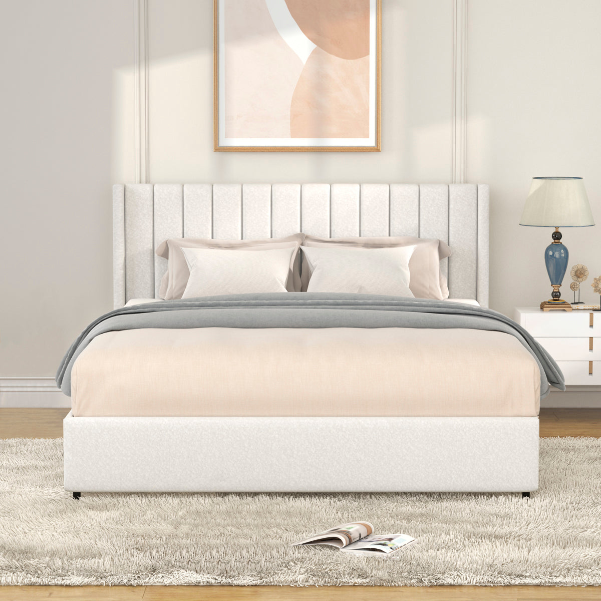 Lily Boucle Upholstered Bed Frame, Ivory