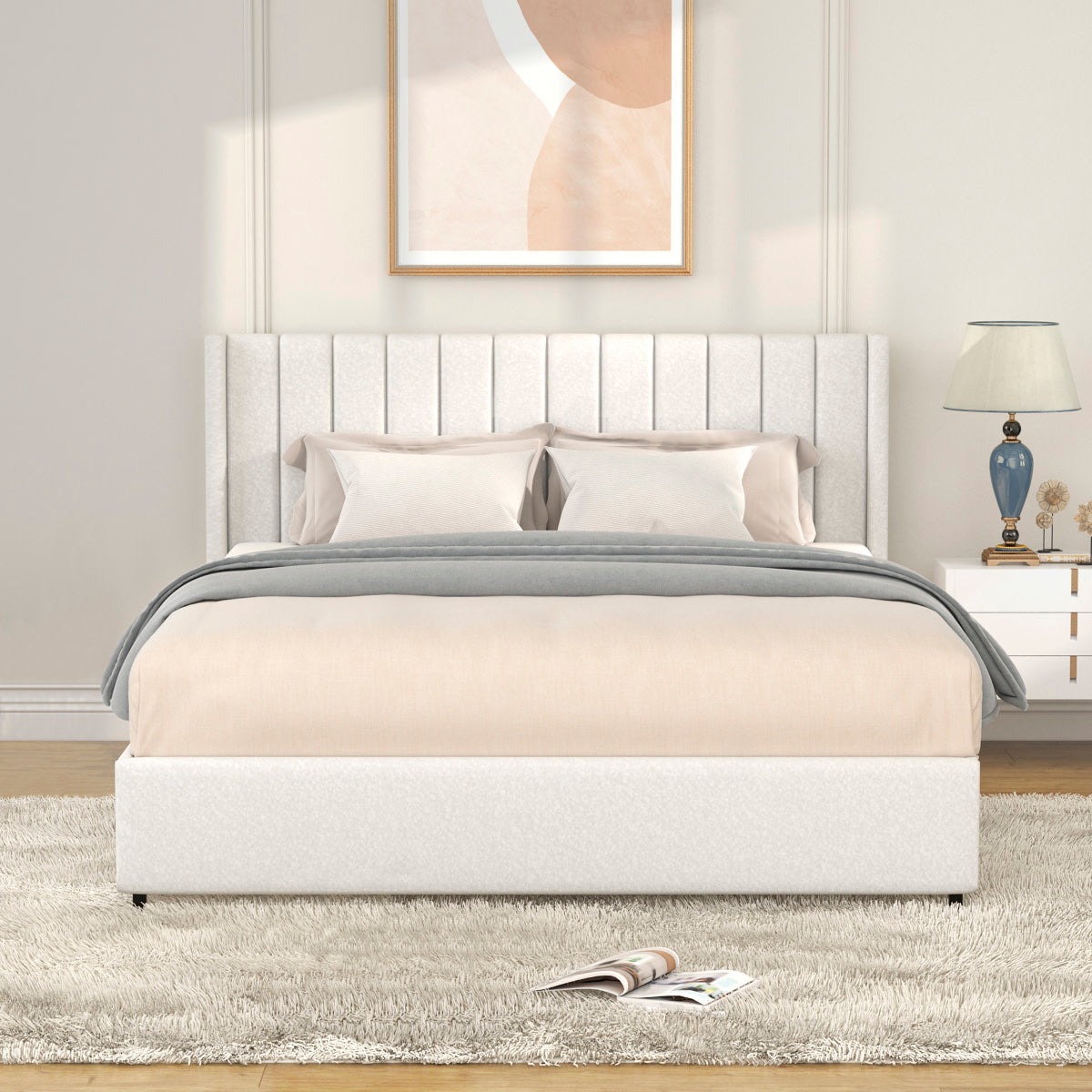 Lily Boucle Upholstered Bed Frame, Ivory