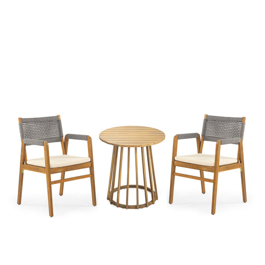 Evanderr Patio 3-piece Wood Dining Set with Cushion