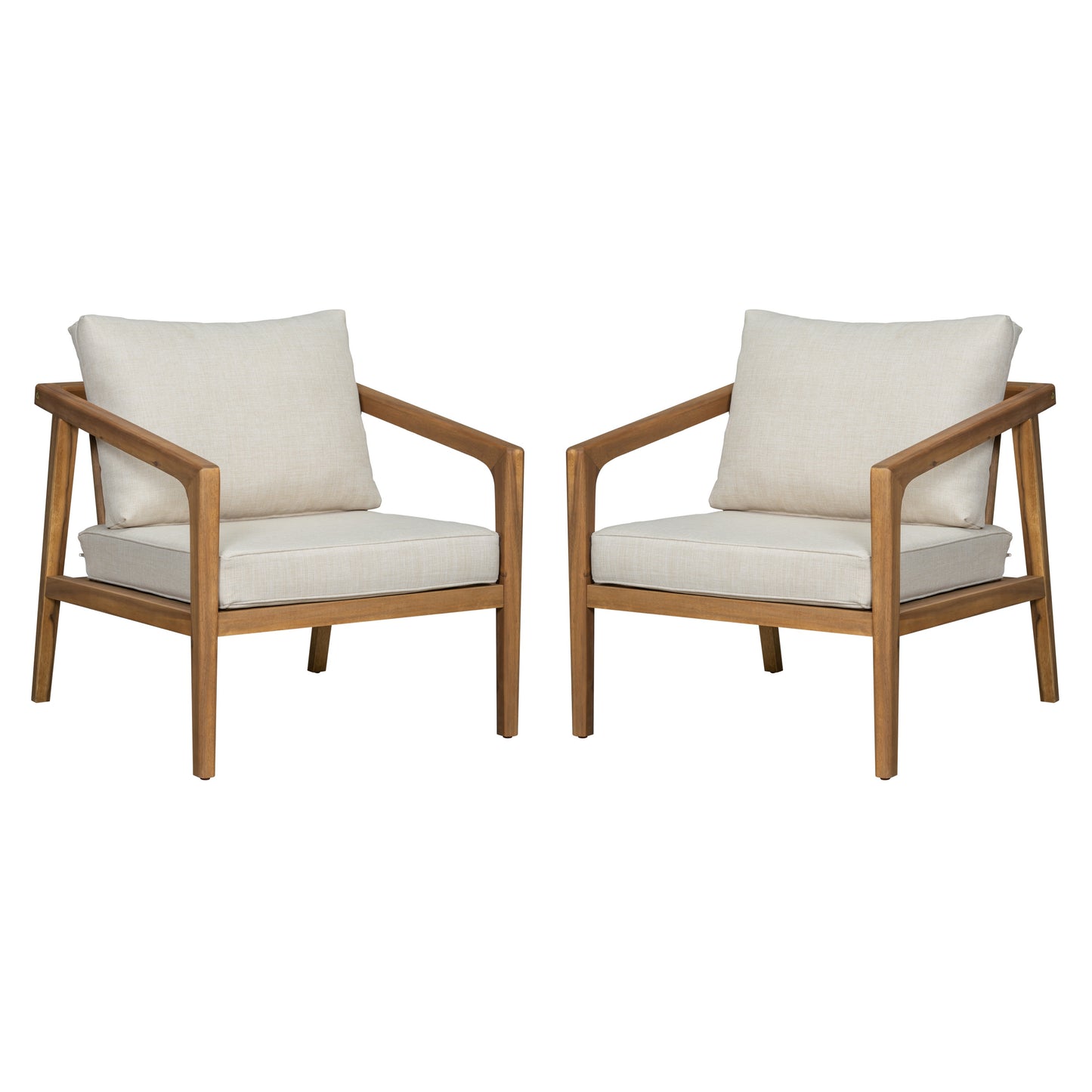 Lyraa Indoor & Outdoor Club Chairs with Beige Cushions, Acacia Wood, Teak, Set of 2