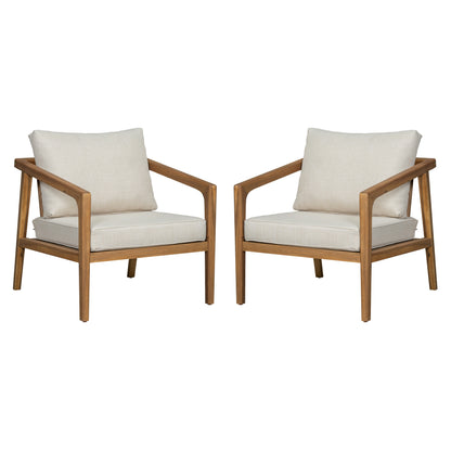 Lyraa Indoor & Outdoor Club Chairs with Beige Cushions, Acacia Wood, Teak, Set of 2