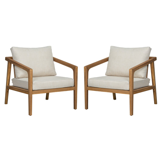 Lyraa Indoor & Outdoor Club Chairs with Beige Cushions, Acacia Wood, Teak, Set of 2