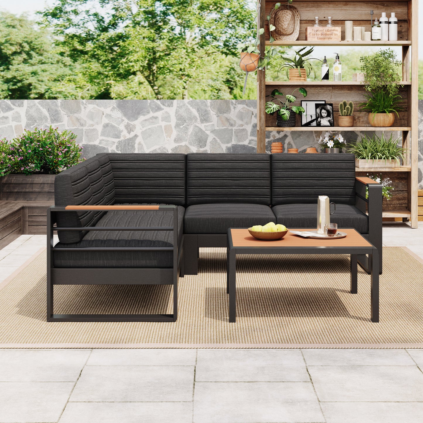 Giovanna Outdoor V Shape Conversational Set with Cushions