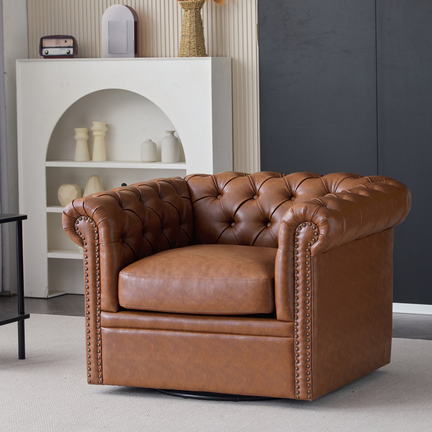 Lily Upholstered Tufted Chesterfield Swivel Club Chair