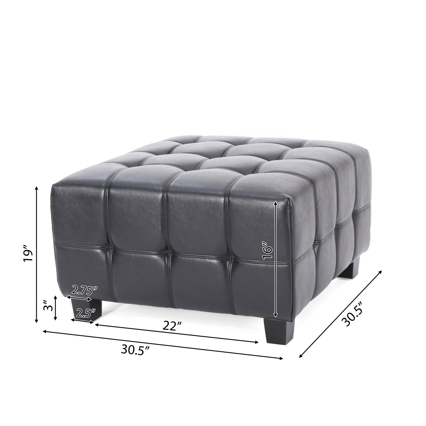 Littell Faux Leather Tufted Ottoman