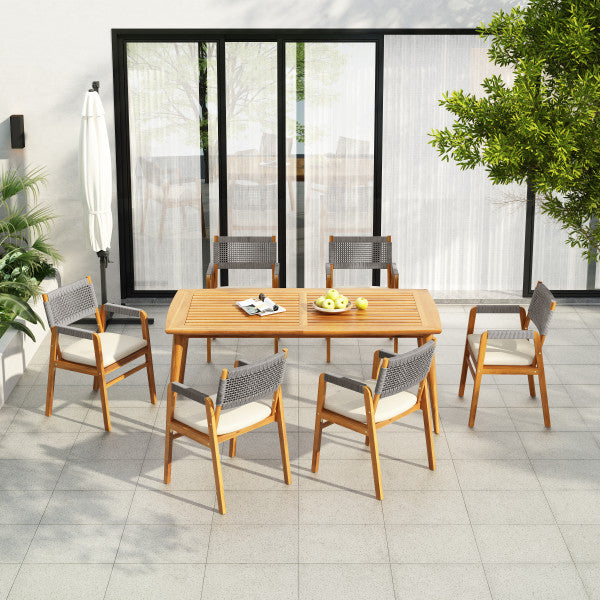 Rowana Outdoor Dining Set 6 Chairs with Table, Wood Finish