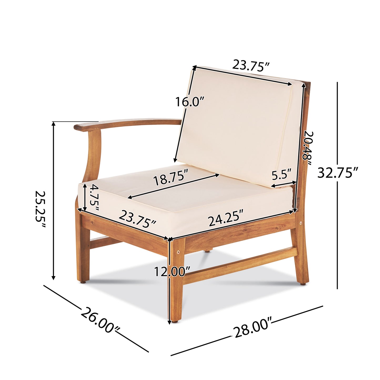 Lorelei Outdoor 4 Seat Teak Finished Acacia Wood Chat Set with Water Resistant Cushions