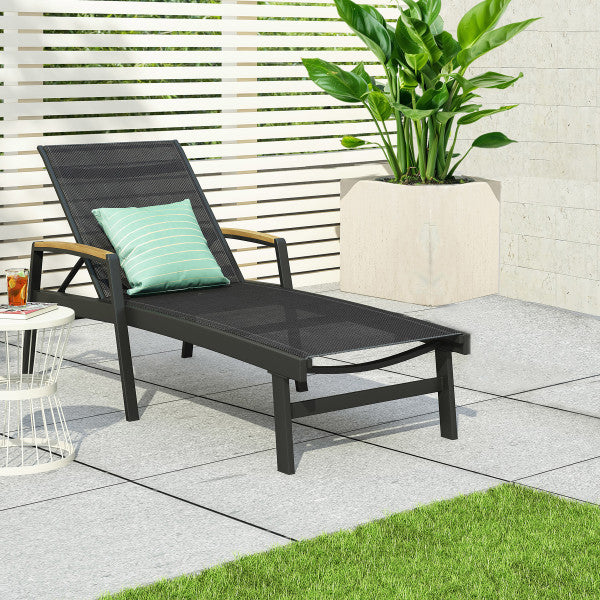 Hollaborn Outdoor Modern Gray Mesh Chaise Lounge