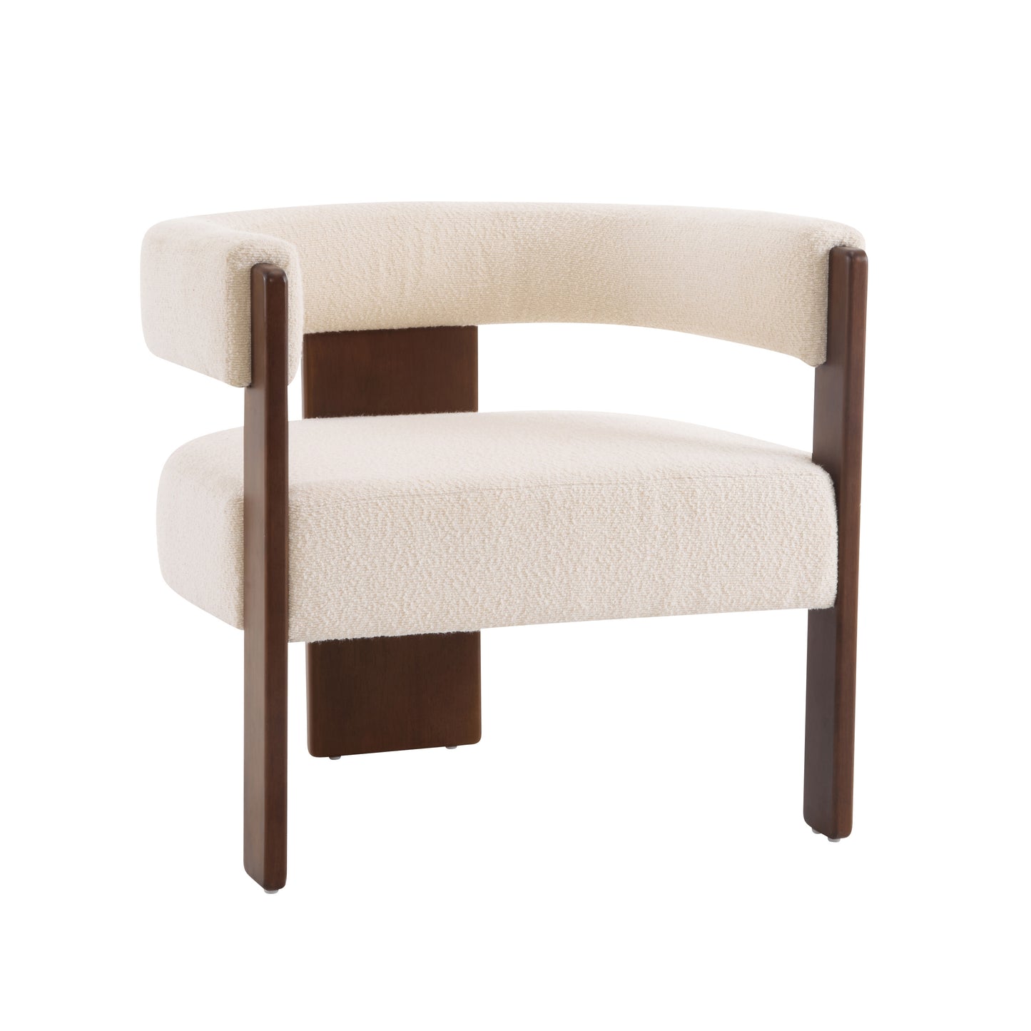 Noah Upholstered Boucle Accent Arm Chair, Rubberwood, Beige+walnut