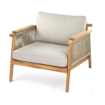 Solstic Outdoor Acacia Wood Club Chair with Beige Cushions