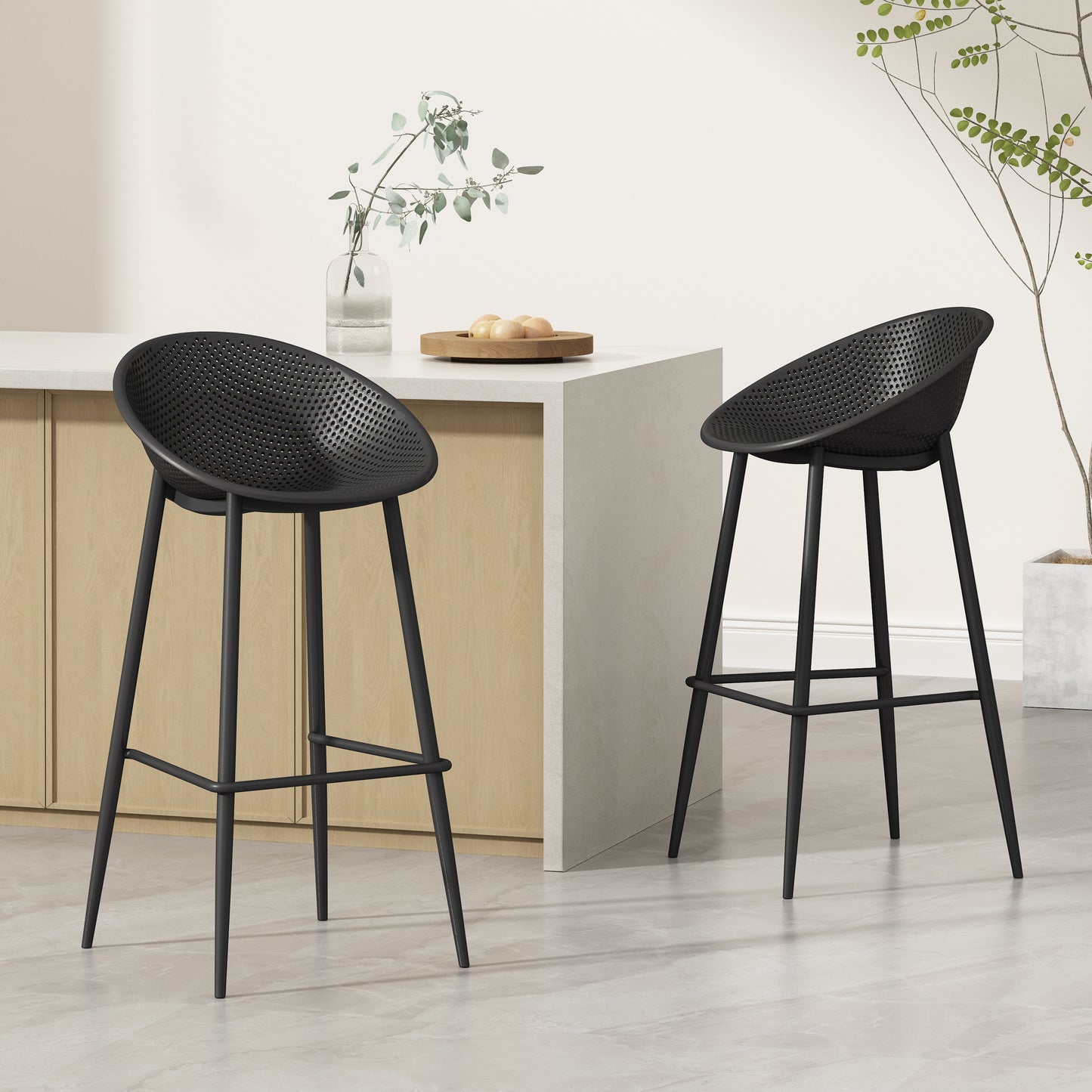 Indoor & Outdoor Polypropelene Plastic Gable Barstool, Set of 2