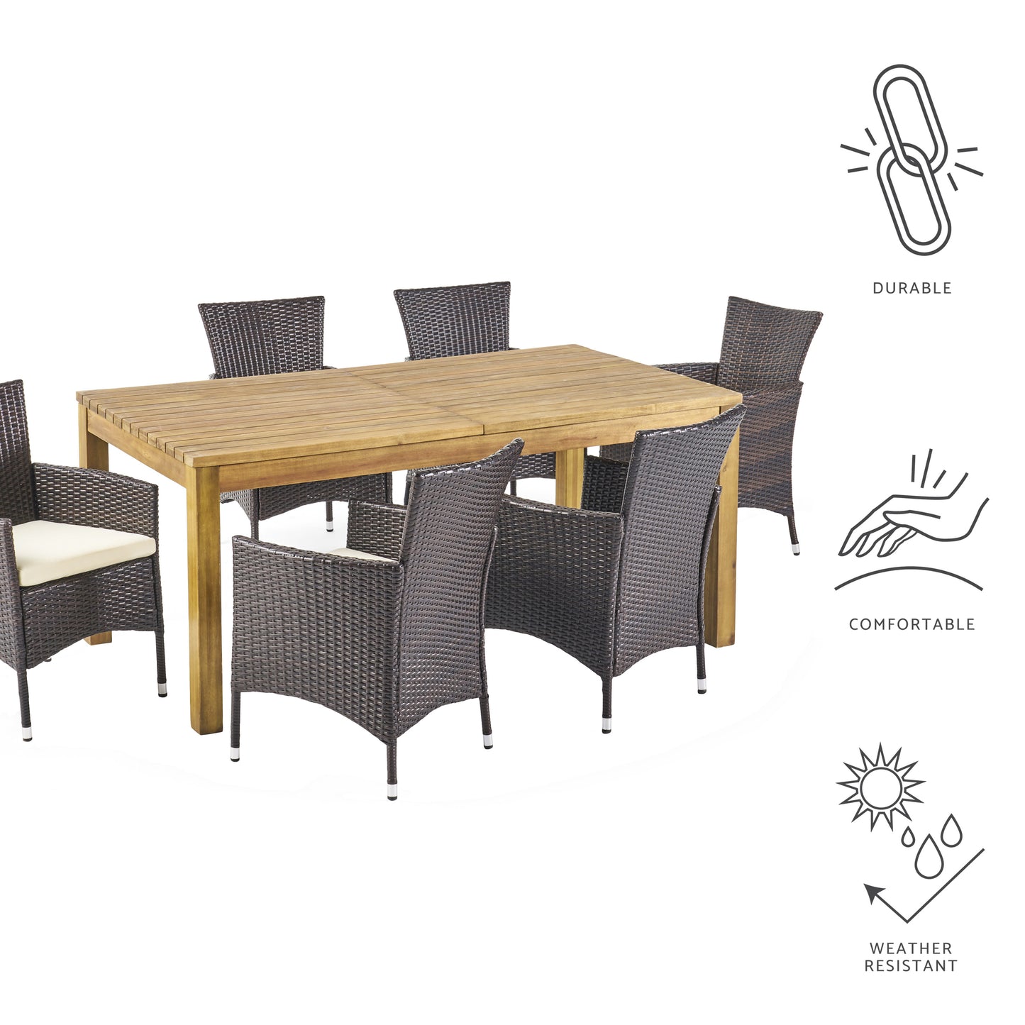 Lorelei Outdoor 7 Piece Wicker Dining Set with Expandable Dining Table