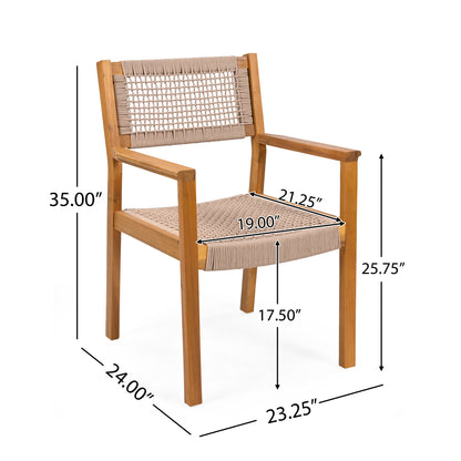 Seraphina Outdoor Patio Acacia Wood Braided Rope Dining Chairs, Set of 2