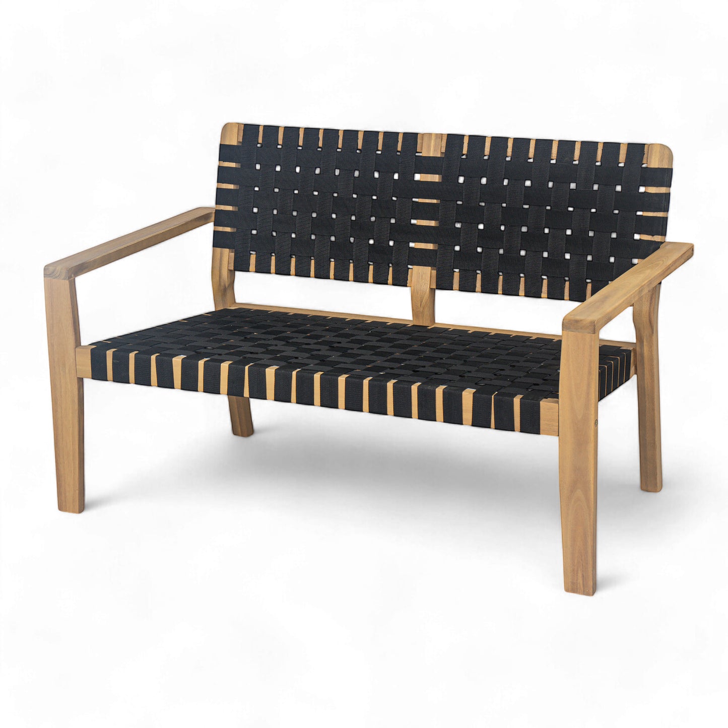 Aspenley Modern Outdoor Patio Double Chaise Loveseat with Wooden Frame and Woven Rope