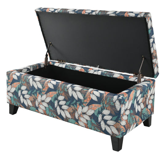 Delray Delray Orange and White Floral Fabric Storage Ottoman