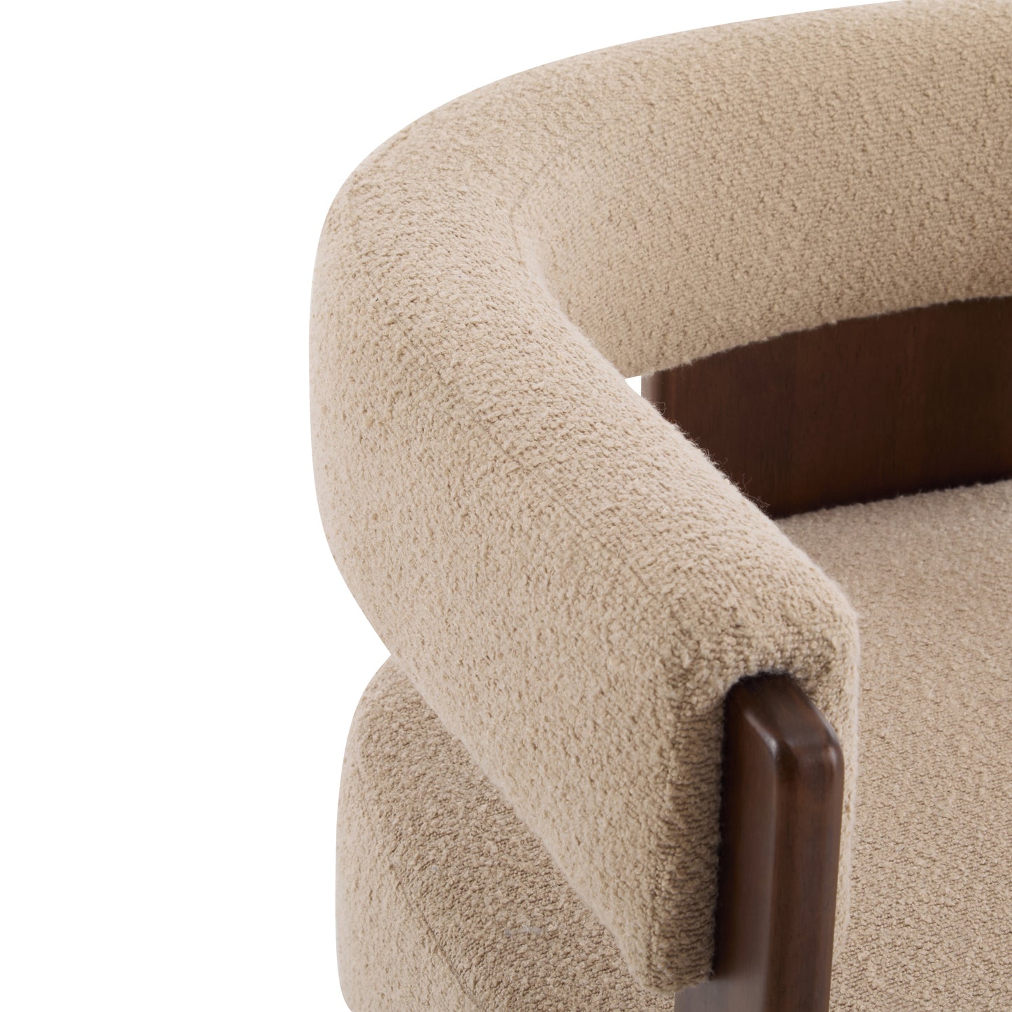 Noah Upholstered Boucle Accent Arm Chair, Rubberwood, Beige+walnut