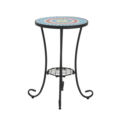 Eulalie Outdoor Patio Round Side Table with Shelf