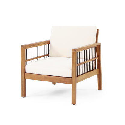 Sagewood Outdoor Acacia Wood and Iron Club Chair with Cushions