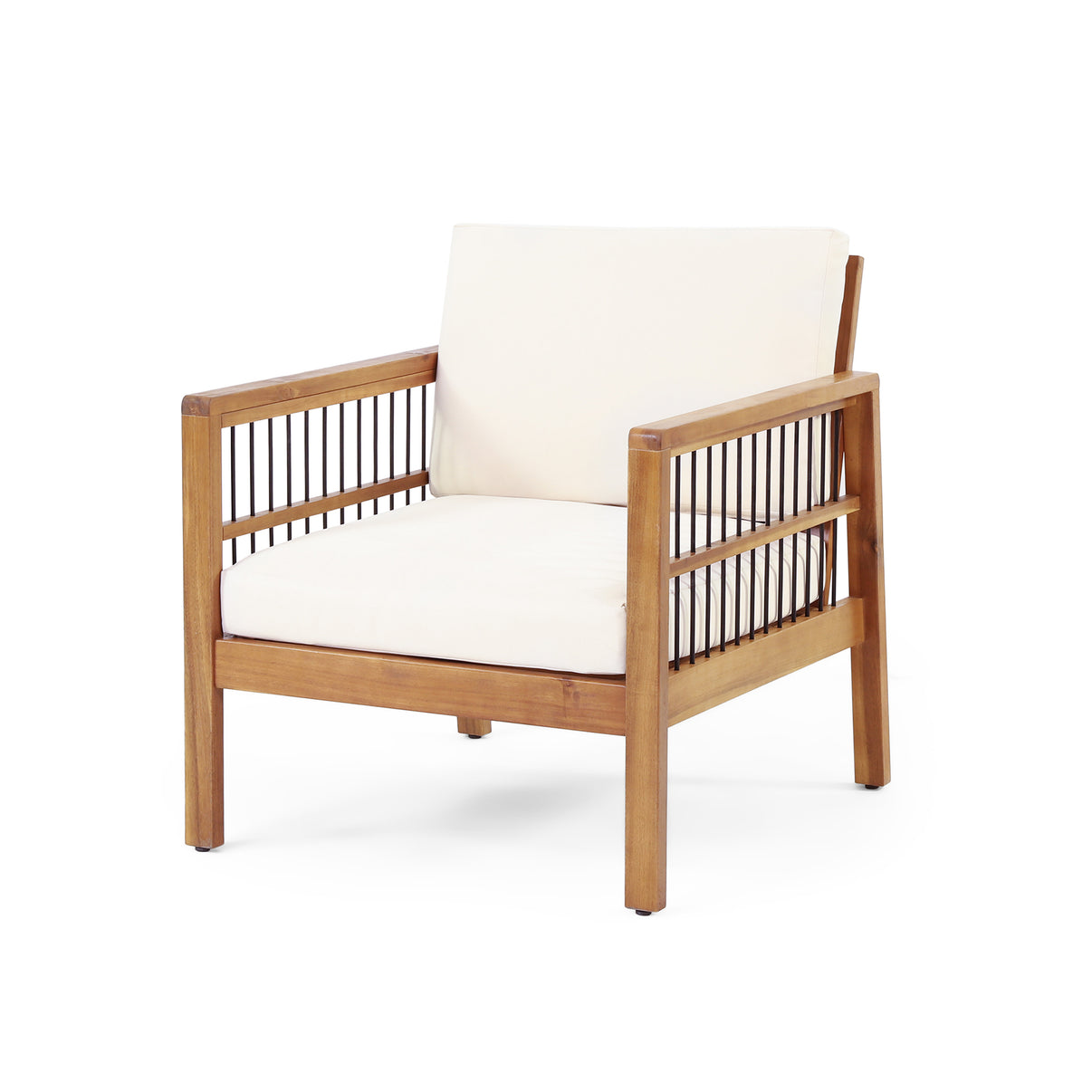 Sagewood Outdoor Acacia Wood and Iron Club Chair with Cushions – GDFStudio