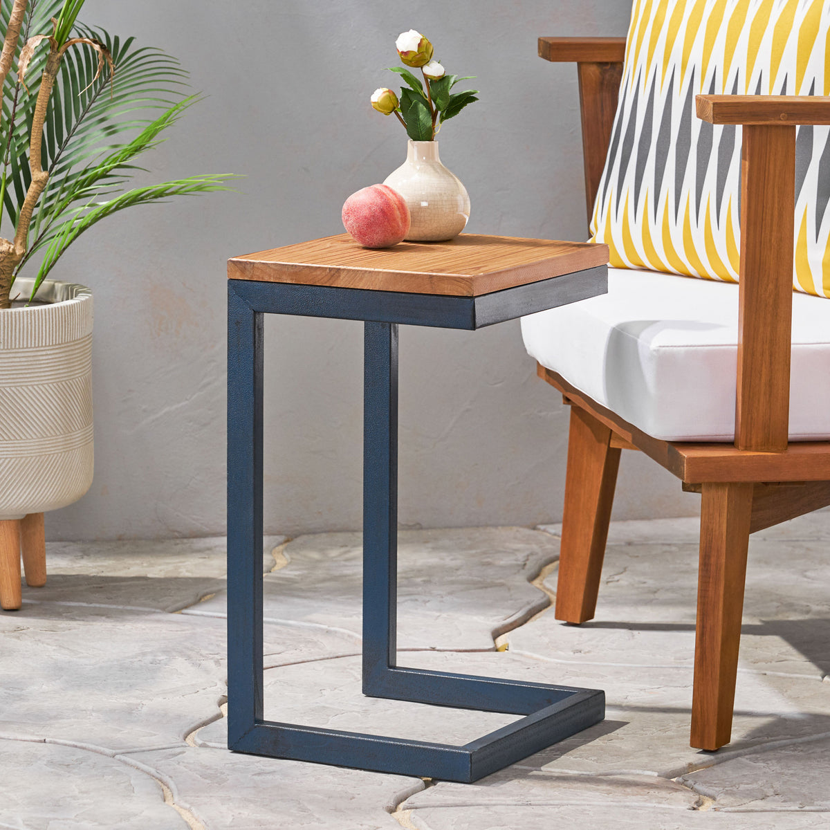 Petrichor Caspian Outdoor Firwood C Shaped Table, Antique Finish, Small, 10.25 in x 12.75 in x 19.5 in