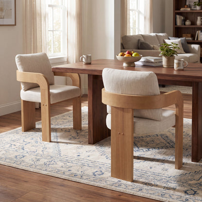 Evocative Yorick Modern Dining Chair Set of 2 with Cushion, Solid Wood Dining Room Armchair Set, Curved Backrest Kitchen Side Chair, Living Room Comfy Extra Seat, Natural+Beige