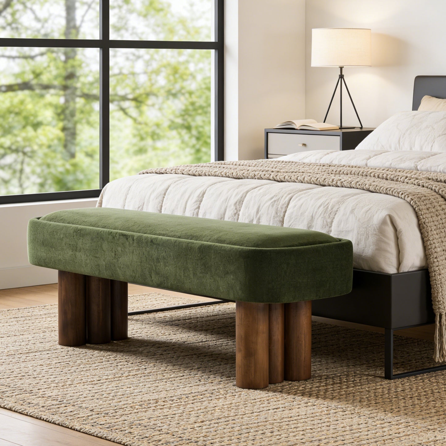 Elowen Indoor Fabric Dining Bench with Walnut Rubberwood Legs, 51.57" Upholstered Seating for Kitchen, Dining Room & Living Space, 250lbs Capacity
