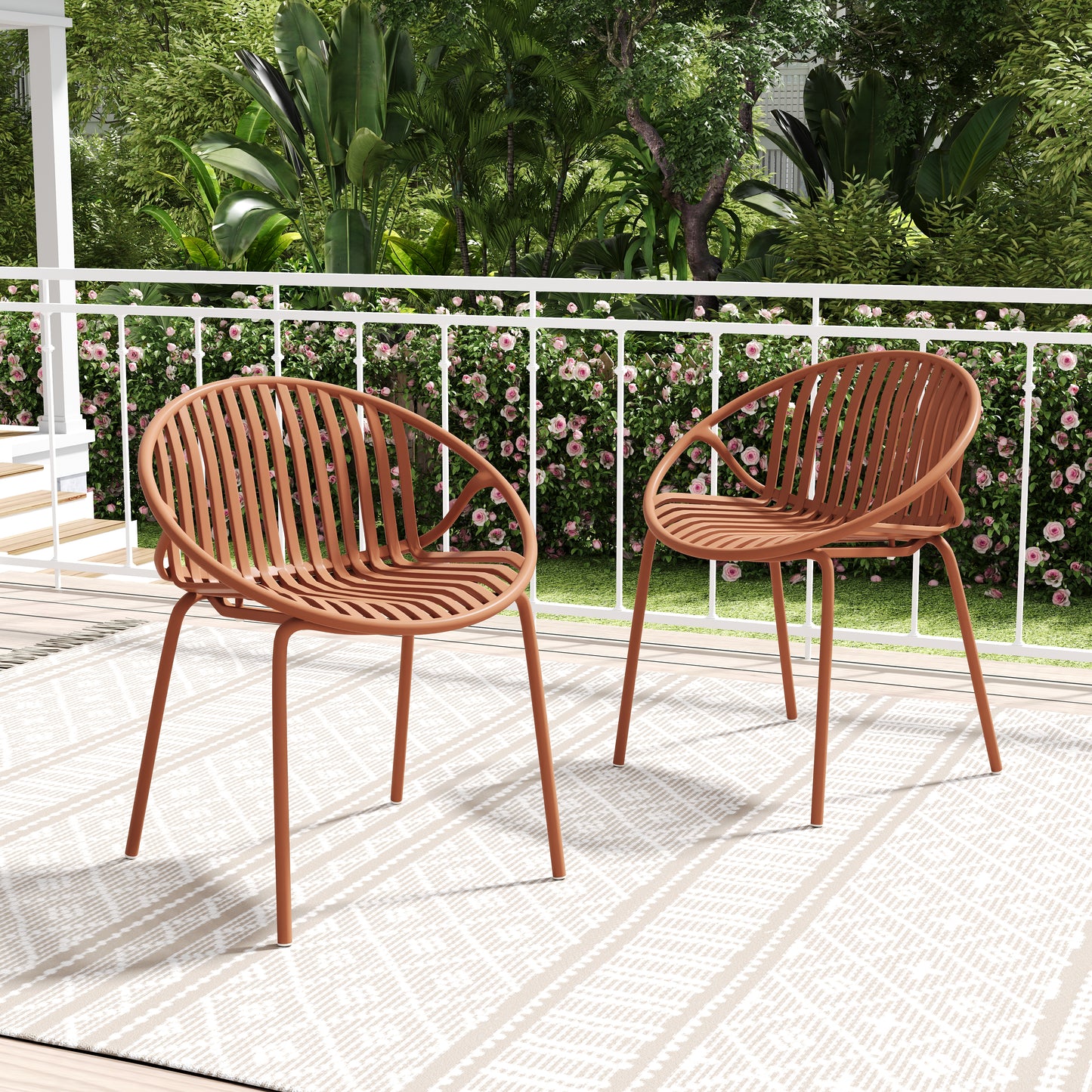 Hespera Patio Dining Chairs with Metal Legs & Breathable Plastic Backrest