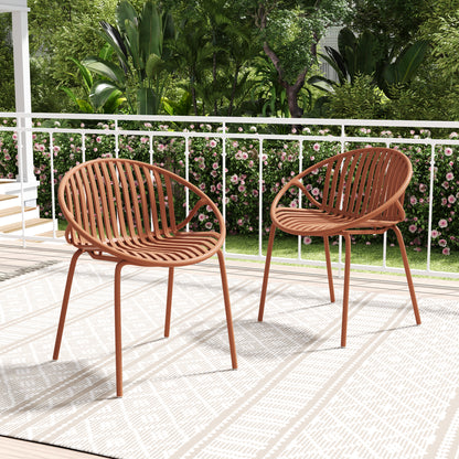 Hespera Patio Dining Chairs with Metal Legs & Breathable Plastic Backrest