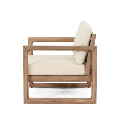 Petteti Outdoor Acacia Wood Club Chair with Cushions, Brown and Beige