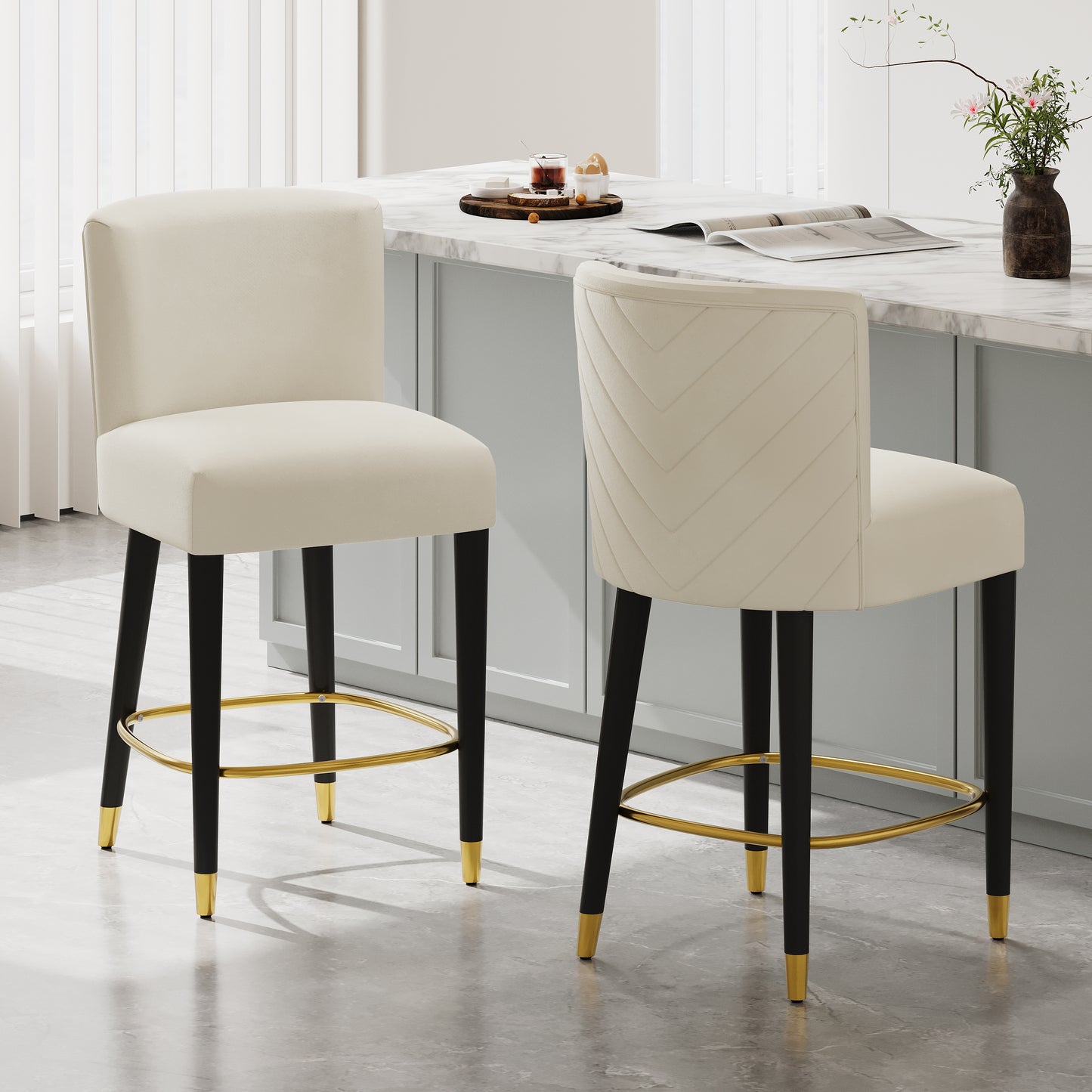 Luminaire 27" Upholstered Counter Stools with Footrest