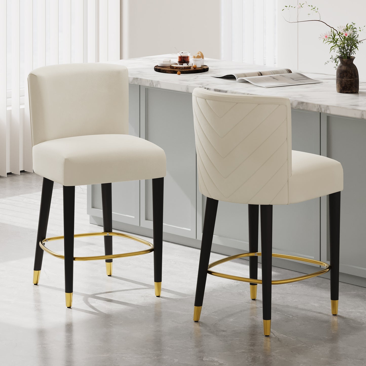 Luminaire 27" Upholstered Counter Stools with Footrest