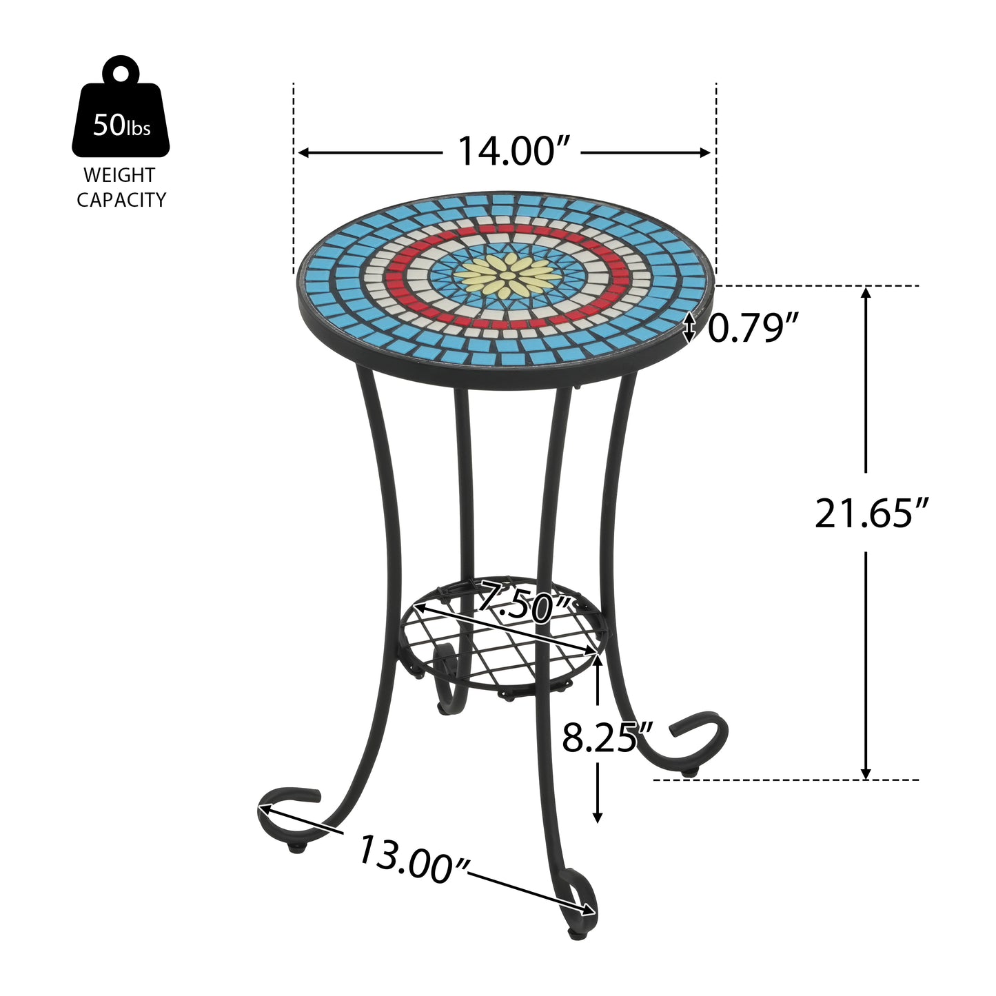 Eulalie Outdoor Patio Round Side Table with Shelf