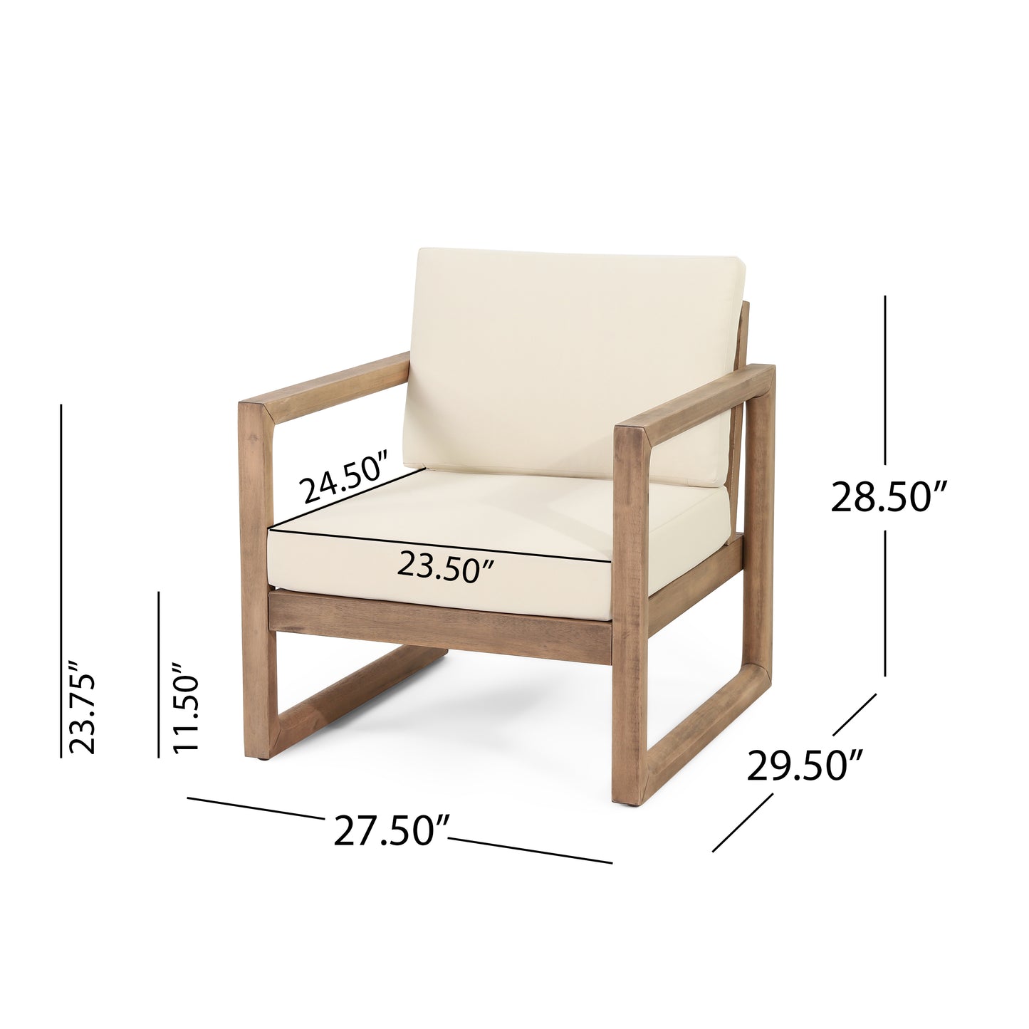 Petteti Outdoor Acacia Wood Club Chair with Cushions, Brown and Beige