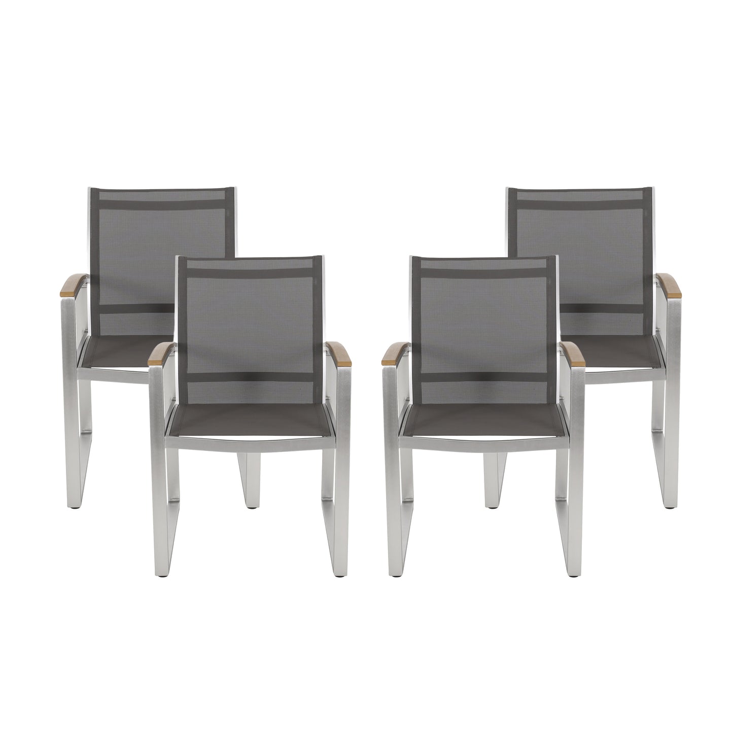Aubrey Outdoor Aluminum Dining Chairs with Faux Wood Accents