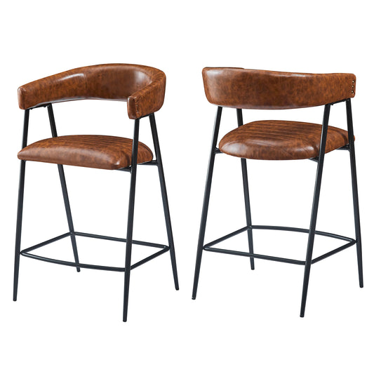 Ashbia Modern Upholstered PU Leather Counter Stools with Iron Frame, Set of 2