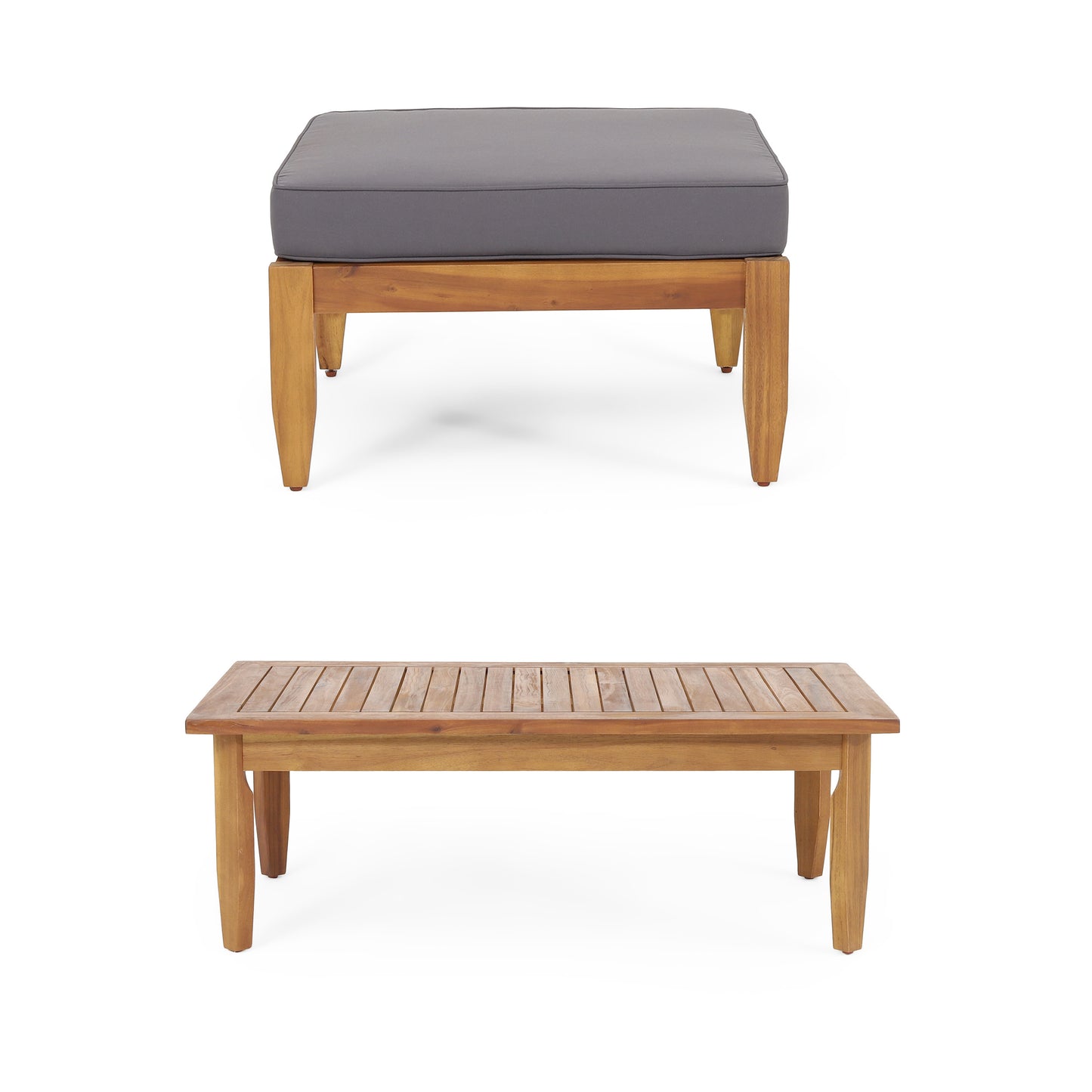 Sunbuea Wood Ottoman and Table Set with Dark Gray Cushions