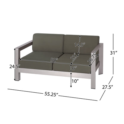 Alec Outdoor Aluminum Loveseat with Cushions