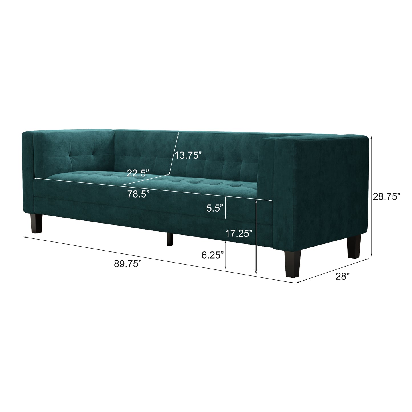 Sororia Velvet 3-Seater Low Profile Sofa