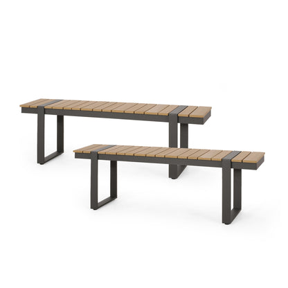 Mora Outdoor Faux Wood and Aluminum Dining Bench