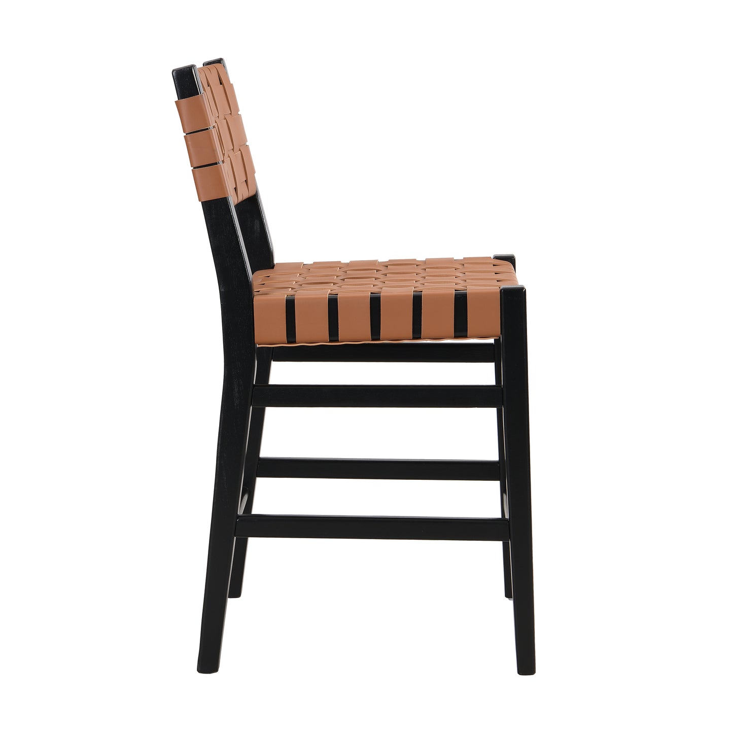 Zephyre Modern Black PU and Wood Counter Stools, Set of 2