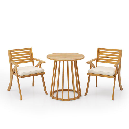 Sorene Outdoor 3-piece Wood Dining Set with Cushion